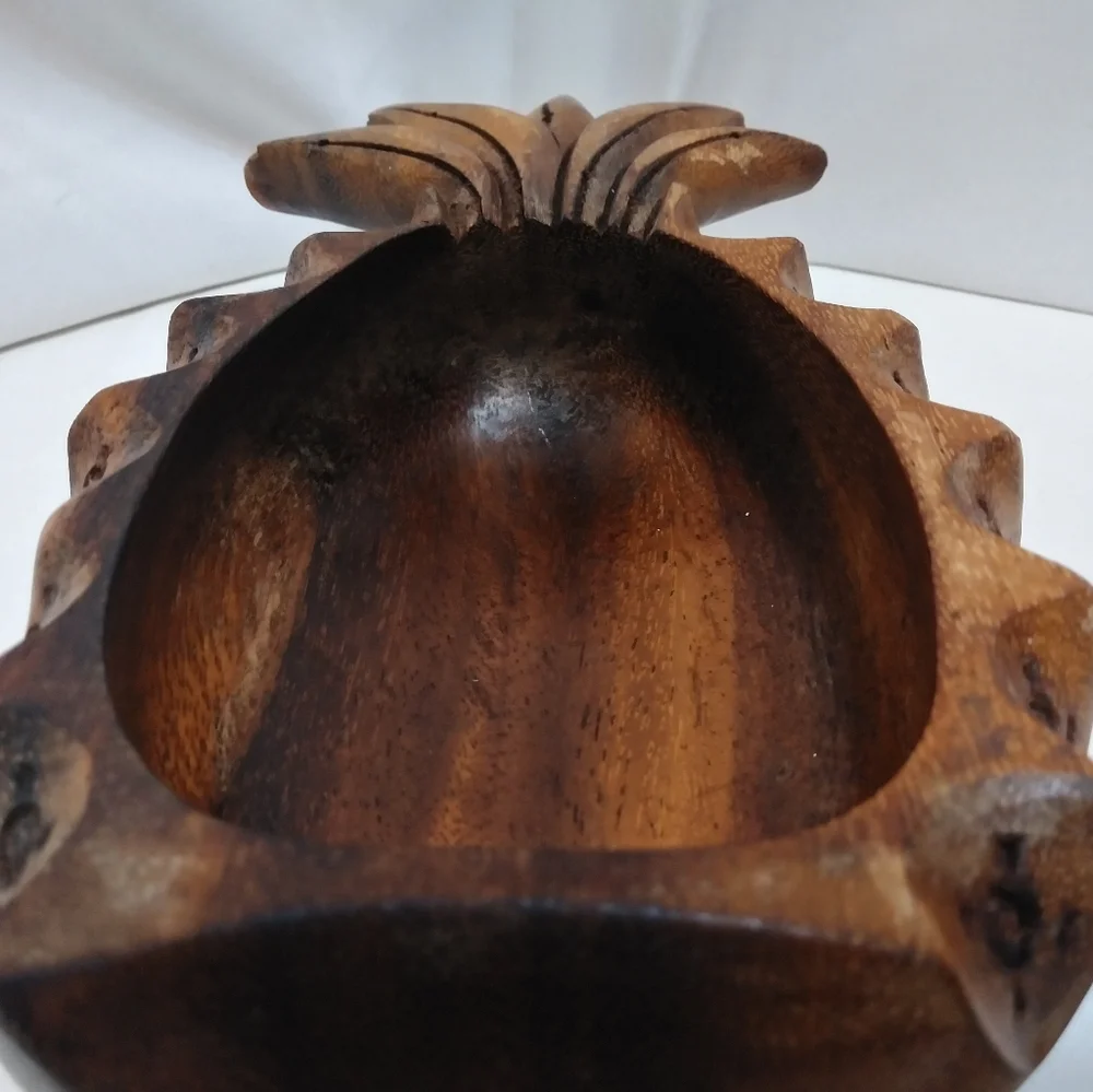 Hand Made Monkey Wood Carved Wooden Bowl Pineapple Dish Vintage Tiki Bar - Picture 11 of 13